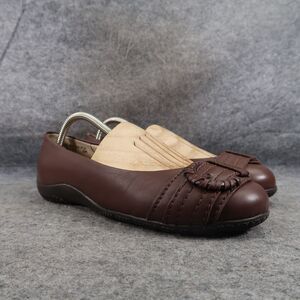 Walking Cradles Shoes Womens 8 Flat Slip On Comfort Buckle Leather Walking Brown
